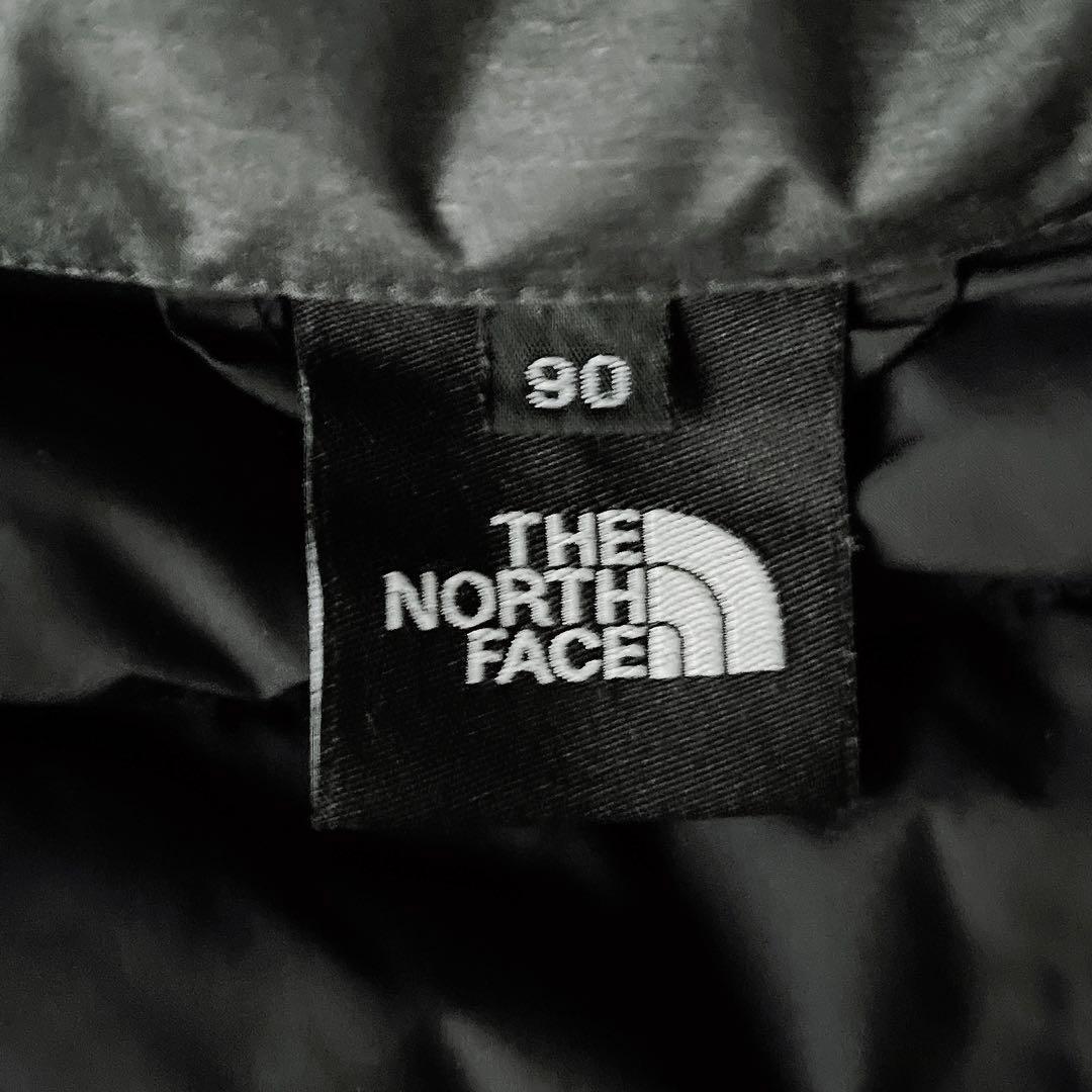 【美品】ノースフェイス ライトダウンコート フーディー ロゴ刺繍 グレー×黒