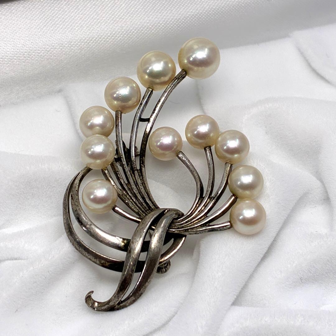 MIKIMOTO ミキモト ブローチ アコヤ真珠 パール フラワー シルバー