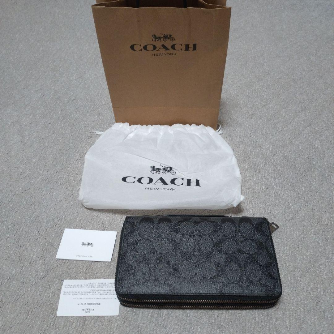 COACH 長財布 ラウンドファスナー長財布 シグネチャー柄 ブラック