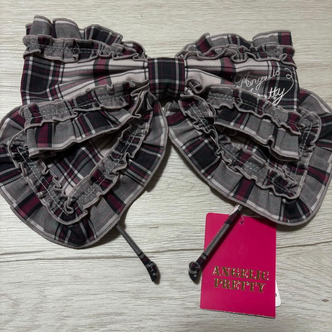 Angelic Pretty ロゴ刺繍フリルリボンカチューシャ（タータン）