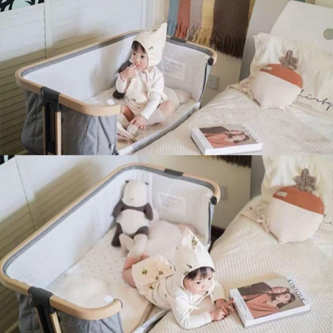 【美品】HZDMJ ベビーベッド　ベージュ(別途、クッション付き⭐︎)