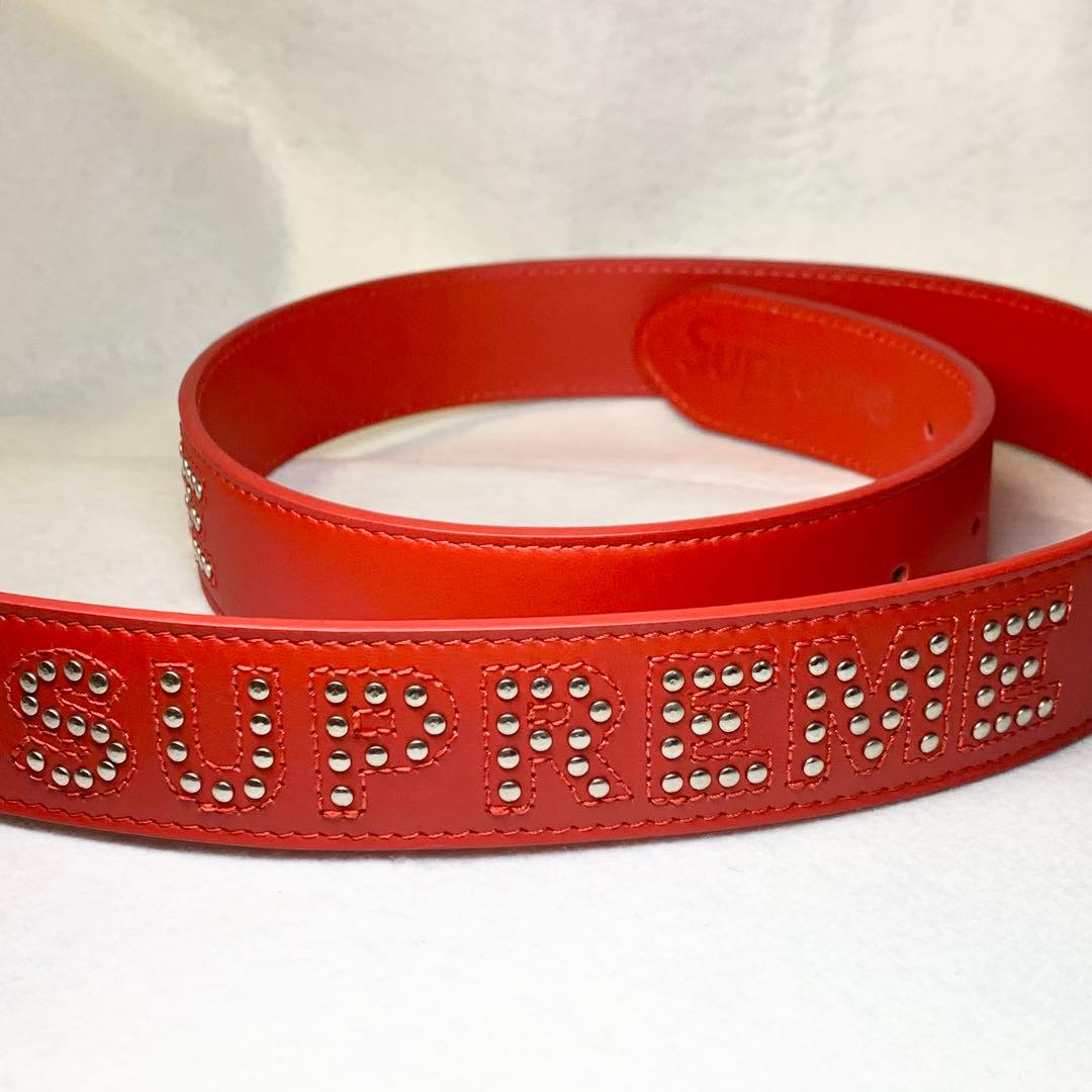 未使用級 18SS SUPREME ベルト レザー 本革 スタッズ レッド