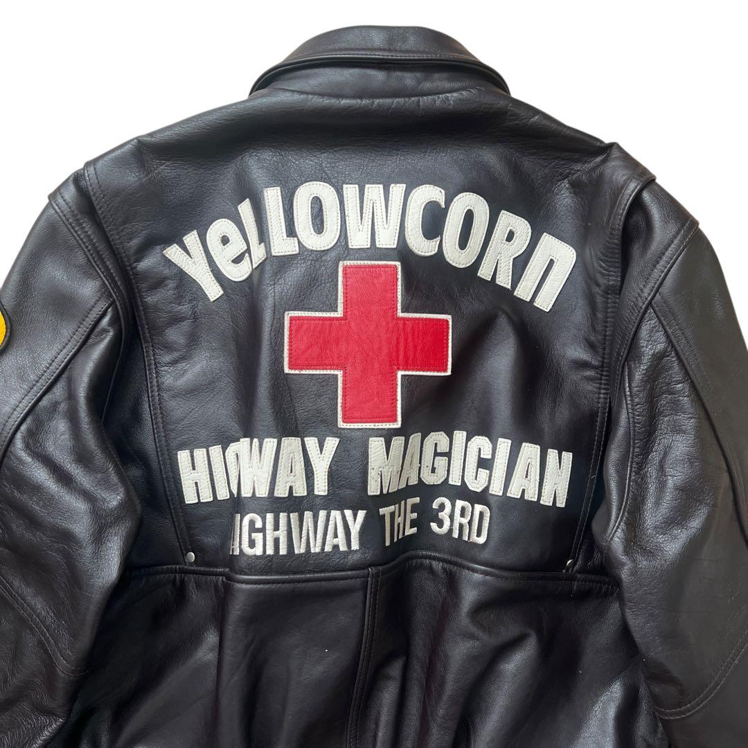 yellow corn　牛革　レザーライダースジャケット　刺繍　ワッペン　LL