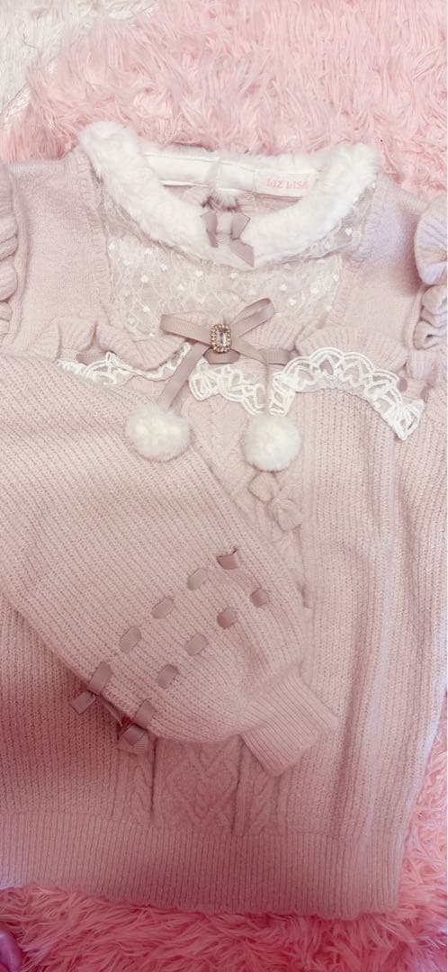 ♡LIZLISA モヘアタッチポンポンニットトップス　ピンク♡