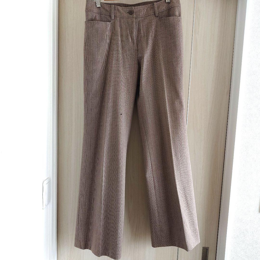 ☆42☆ 定価10.8万 ミラショーンブラウンパンツスーツ ストライプ ウール混