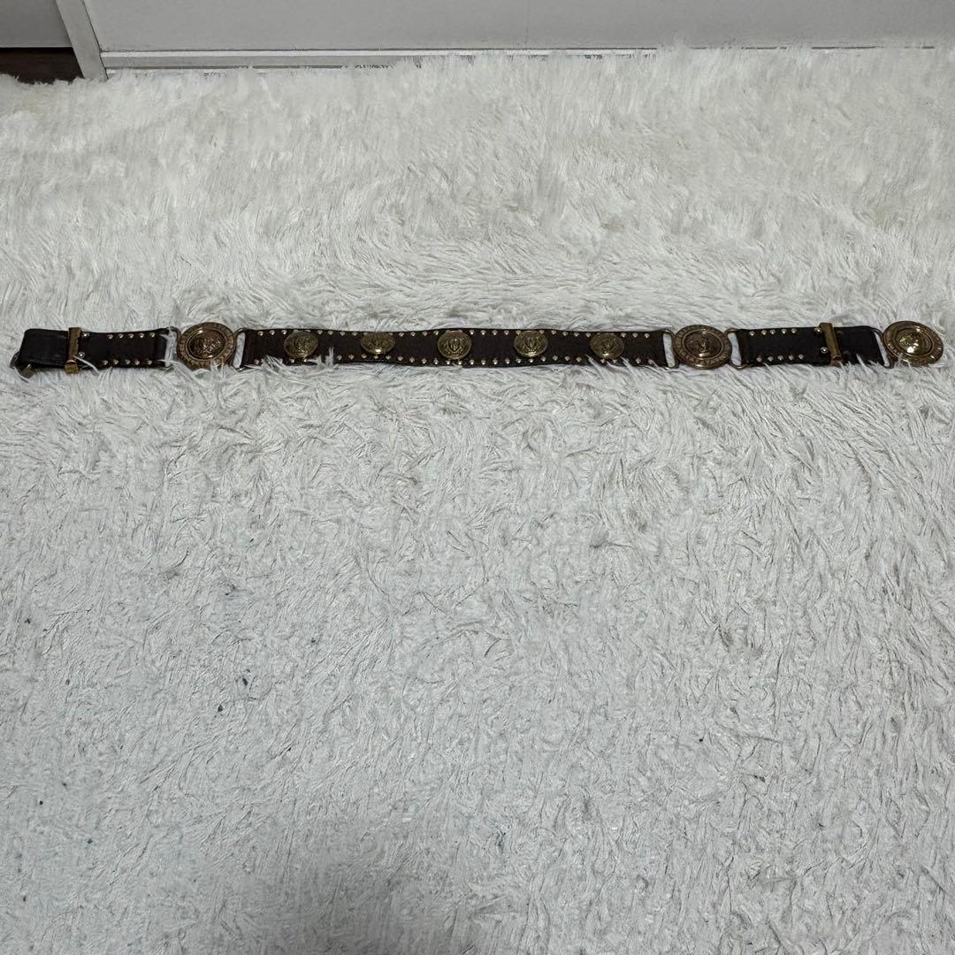 超希少✨ヴェルサーチ　ベルト　メデューサ　ハラコ　スタッズ　ブラウン