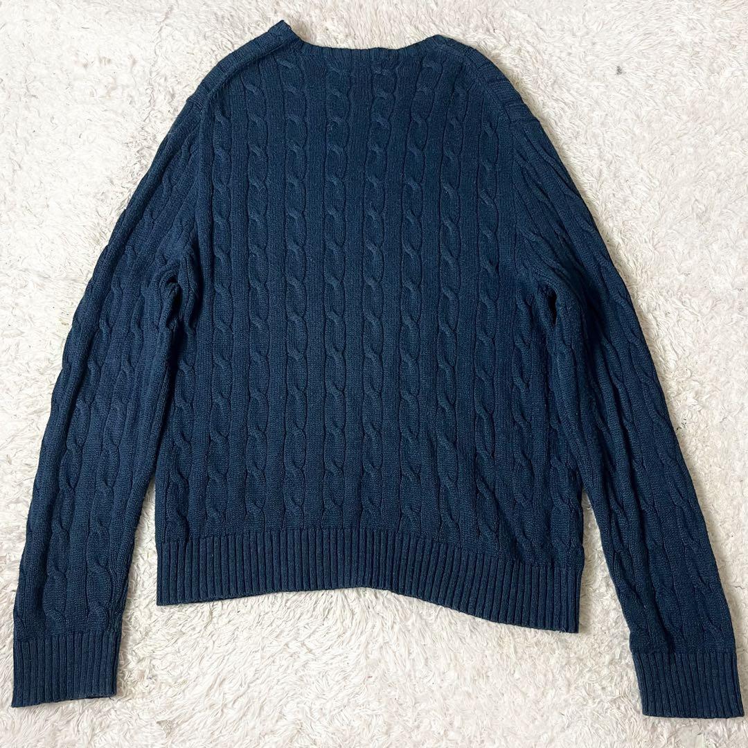 ラルフローレン ケーブルニット 現行 セーター ロゴ刺繍 ネイビー 紺 L
