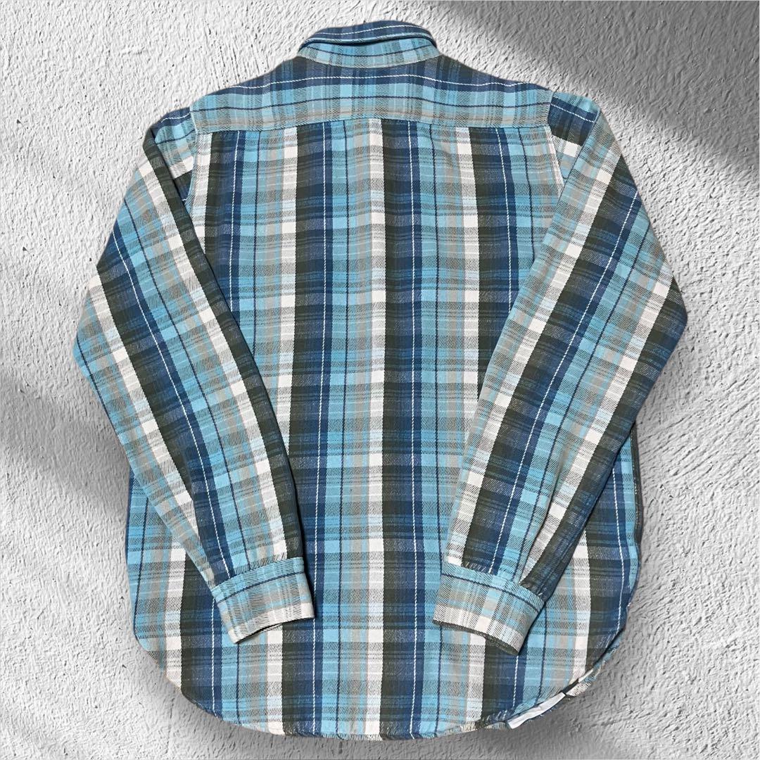 【マチ付】美品リアルマッコイズ ヘビーネルシャツ15 ブルー系 Lot.955L