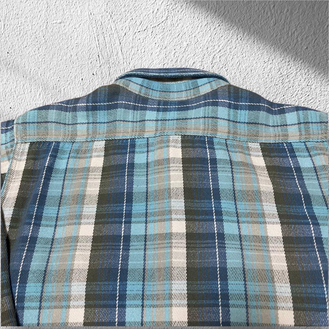【マチ付】美品リアルマッコイズ ヘビーネルシャツ15 ブルー系 Lot.955L