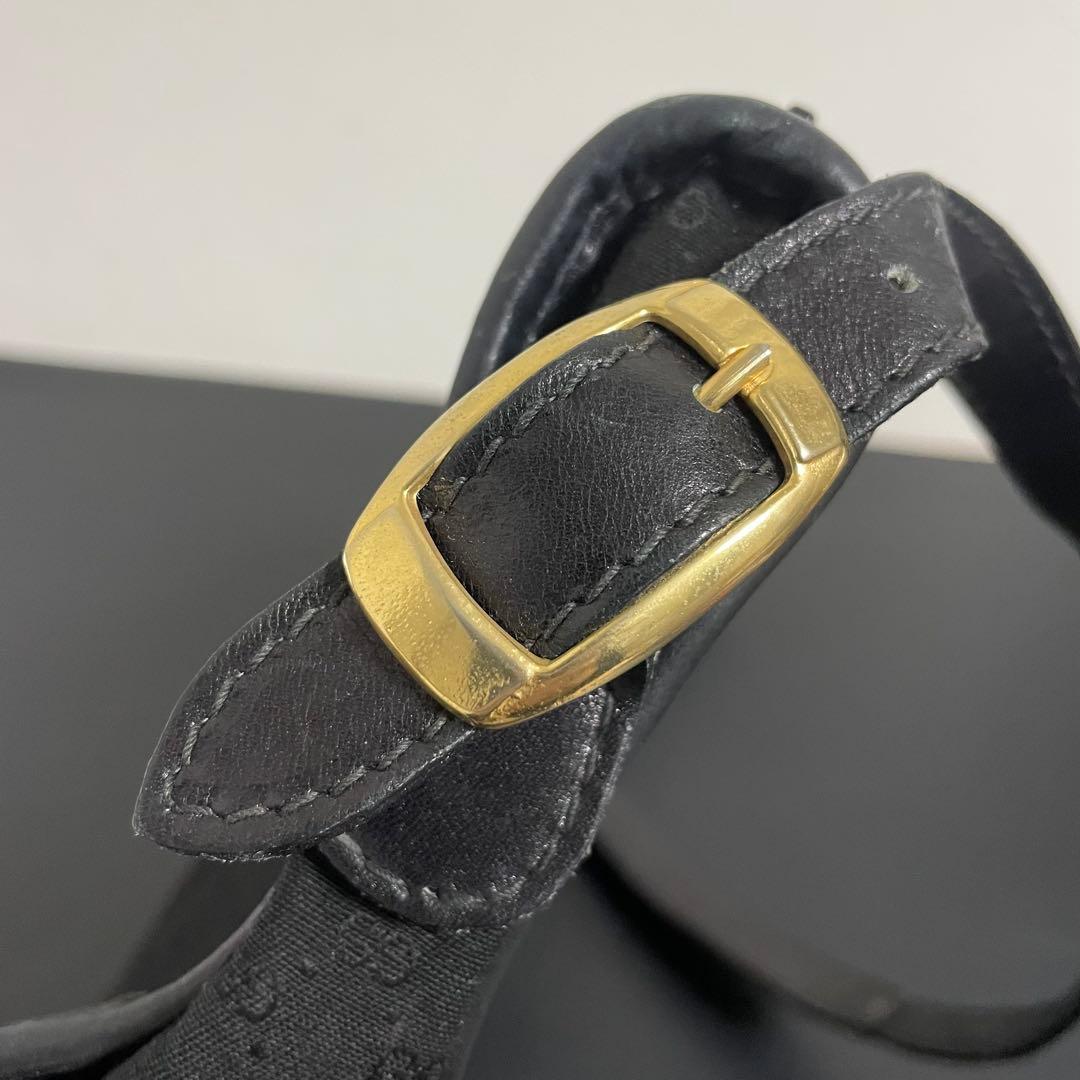 GUCCI グッチ マイクロGG柄 レザー×キャンバス ショルダーバッグ 黒色