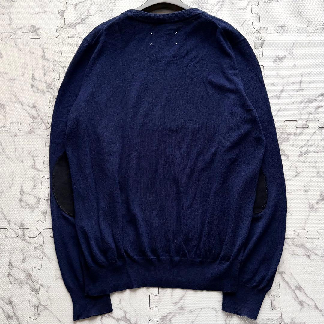 美品✨メゾンマルジェラ クルーネックニット レザーエルボーパッチ ブルー系 XL