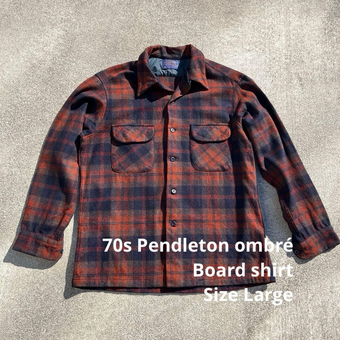 70s Pendleton オンブレボードシャツウールL ブラウン