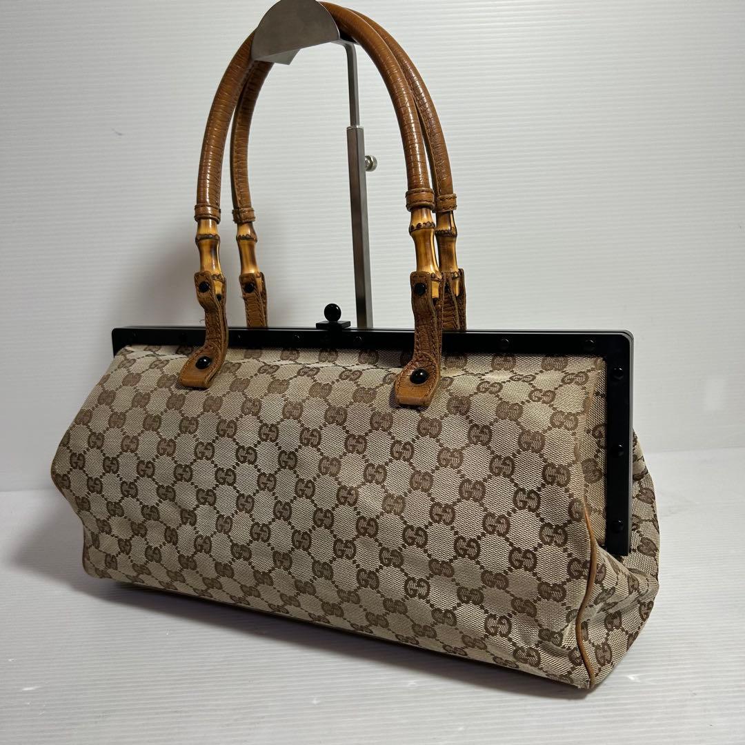 GUCCI グッチ GG柄 がま口 バンブー ボストンバッグ 大容量