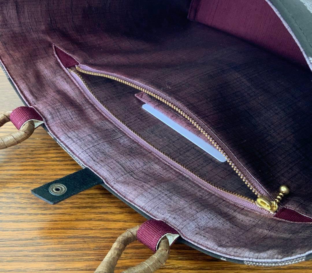 大島紬 カトレアの花 リメイク 胡桃皮ハンドルバッグ