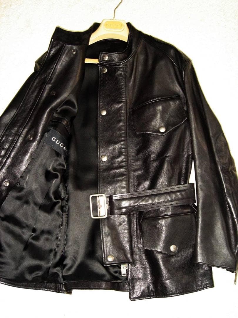 グッチ ライダース モーターサイクル レザー ジャケット 44 黒 革 ブラック