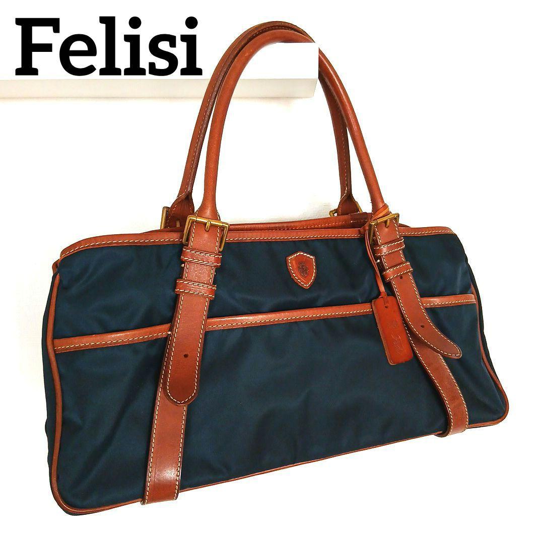 Felisi フェリージ イタリア製 ネイビー ナイロン レザー トートバッグ
