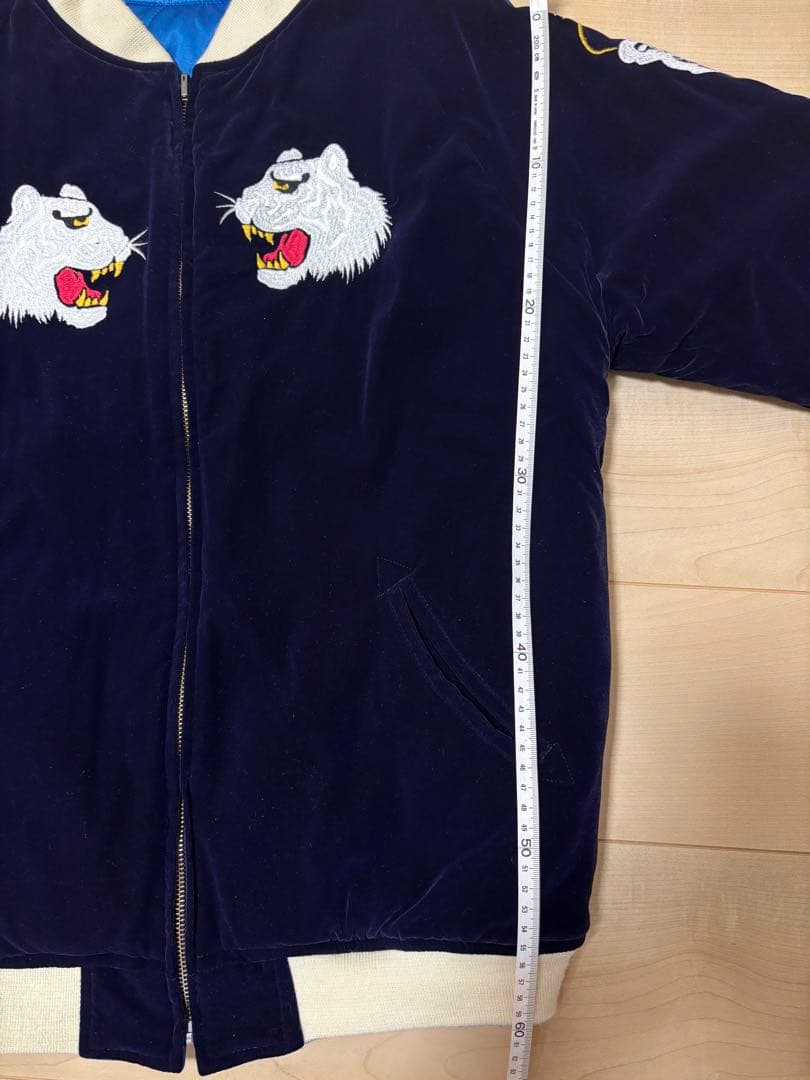 BILLVAN刺繍スカジャン ネイビー 青　別珍　リバーシブル