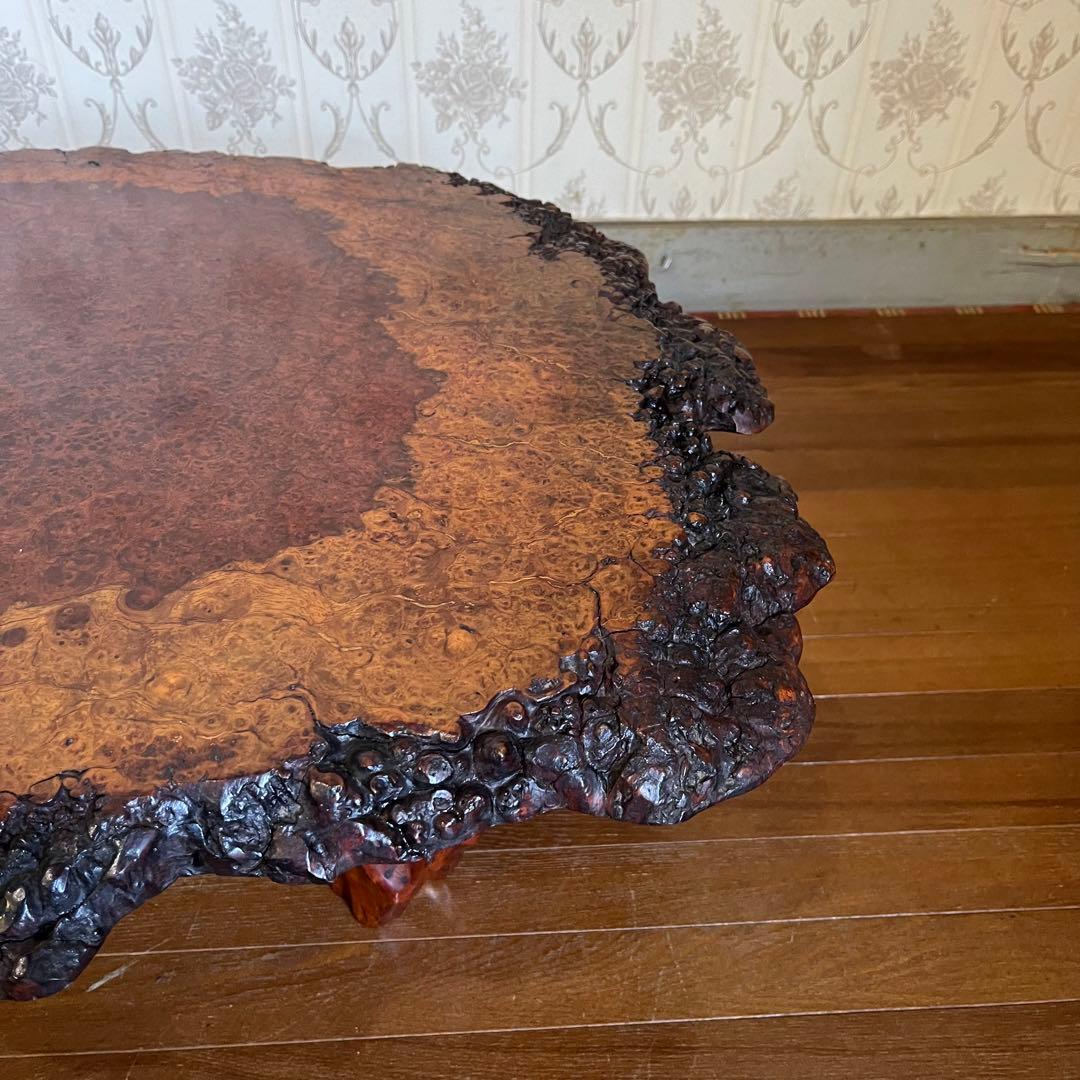 【アンティーク】木製 花梨 一枚板 座卓 飾り台 ちゃぶ台 銘木 古道具 花台