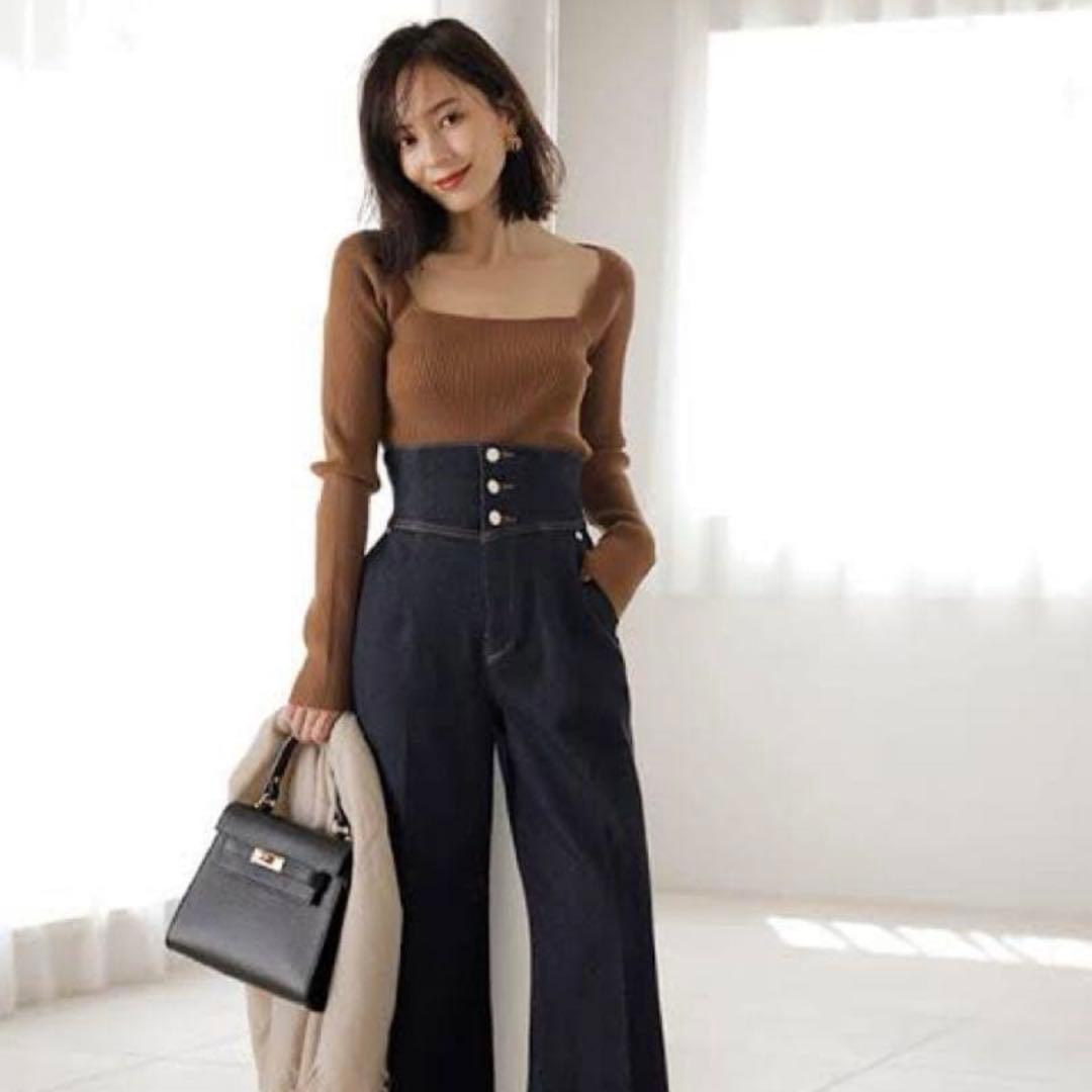 完売品 anuans カシミヤブレンドデコルテリブニットプルオーバー CAMEL