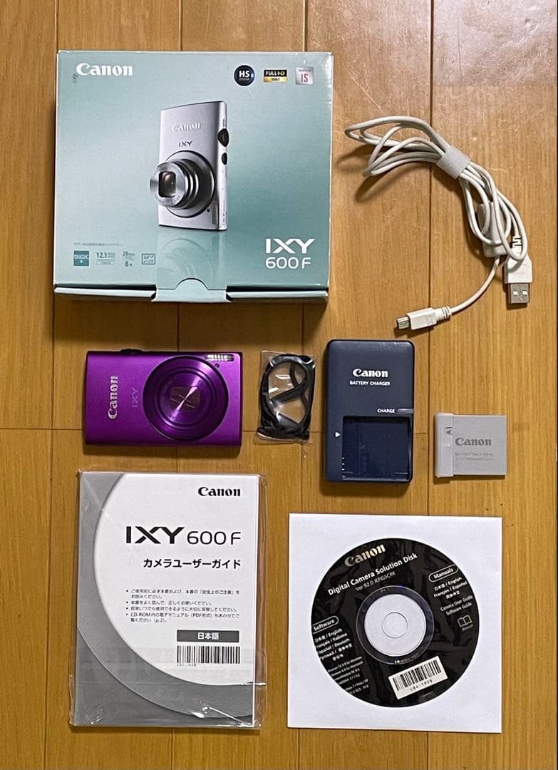 Canon IXY 600F パープル 本体と付属品★純正ケース長ストラップ付き