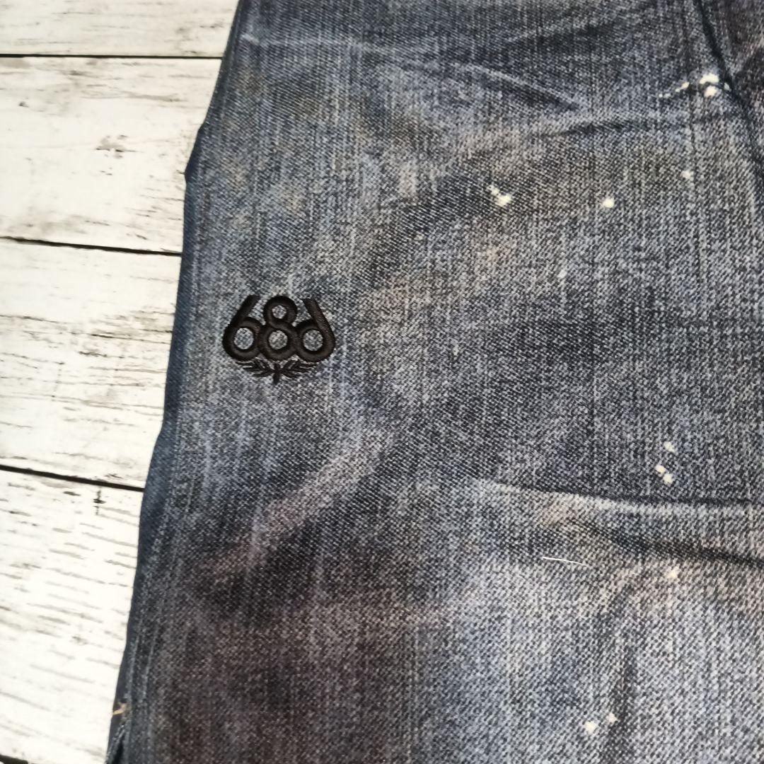 【686】 ビブパンツ サロペット デニム風 ダメージ加工 Lサイズ