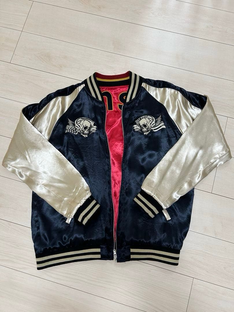 美品　VANSON バンソン　刺繍スカジャン リバーシブル　ネイビー レッド