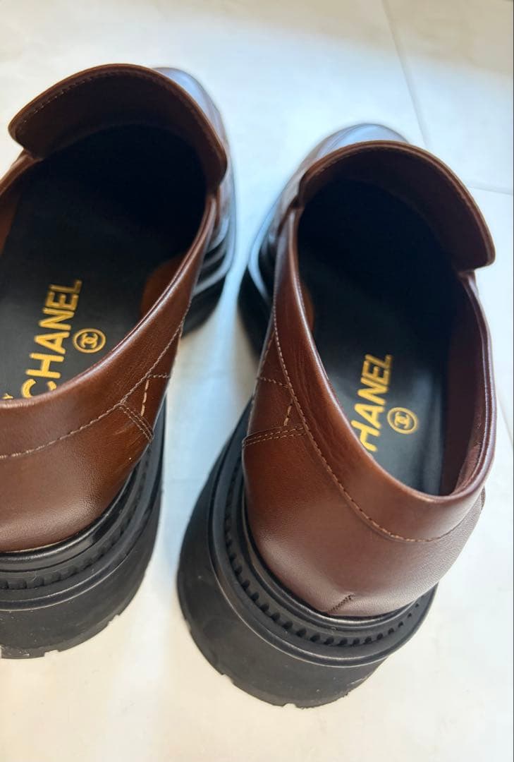 【CHANEL】シャネル　ローファー　23A 厚底　茶色　ブラウン　37.5