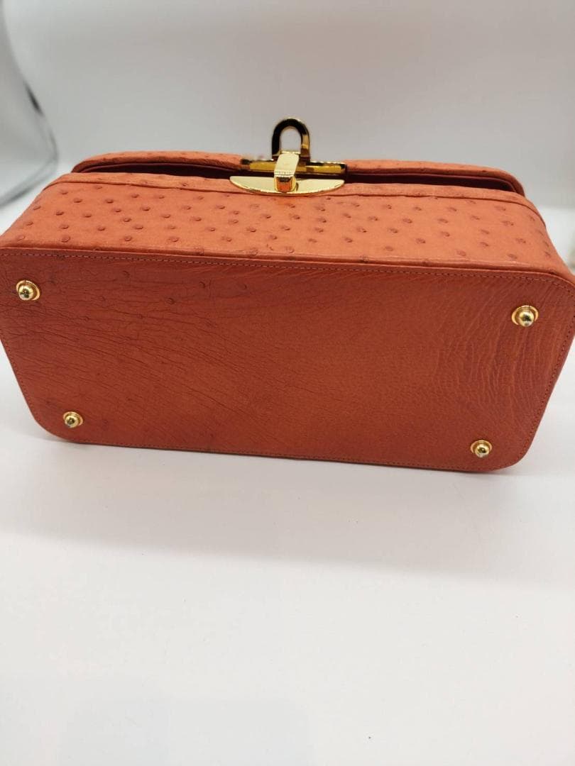 ■COMTESSE■オーストリッチ　バニティ型　ハンドバッグ　オレンジ