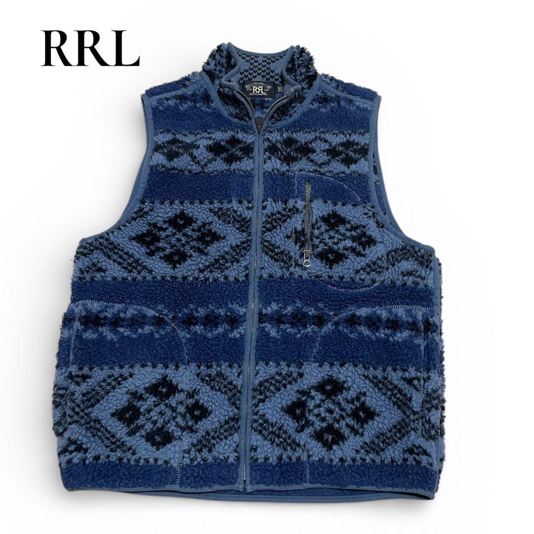RRL フリースベスト M ネイティブ柄 ブルー ラルフローレン ポーラテック