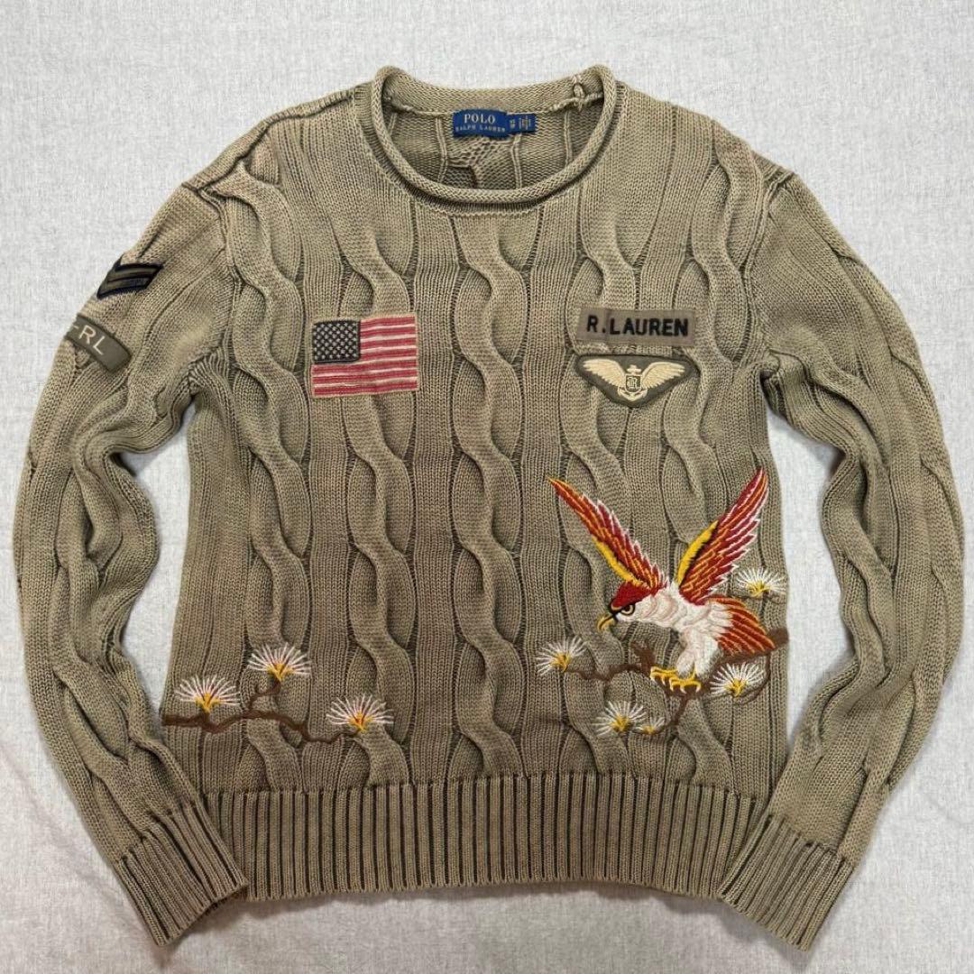 【人気モデル】美品 ラルフローレン コットン ケーブルニット 星条旗 イーグル