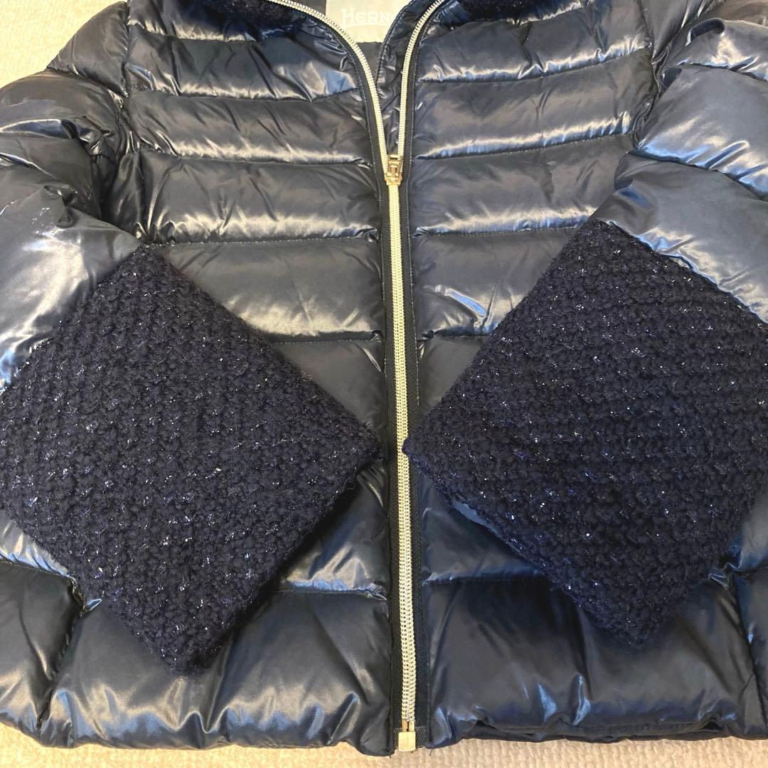 【最終価格】HERNO ヘルノ 軽量ダウンジャケット ネイビー ツイード袖 XS