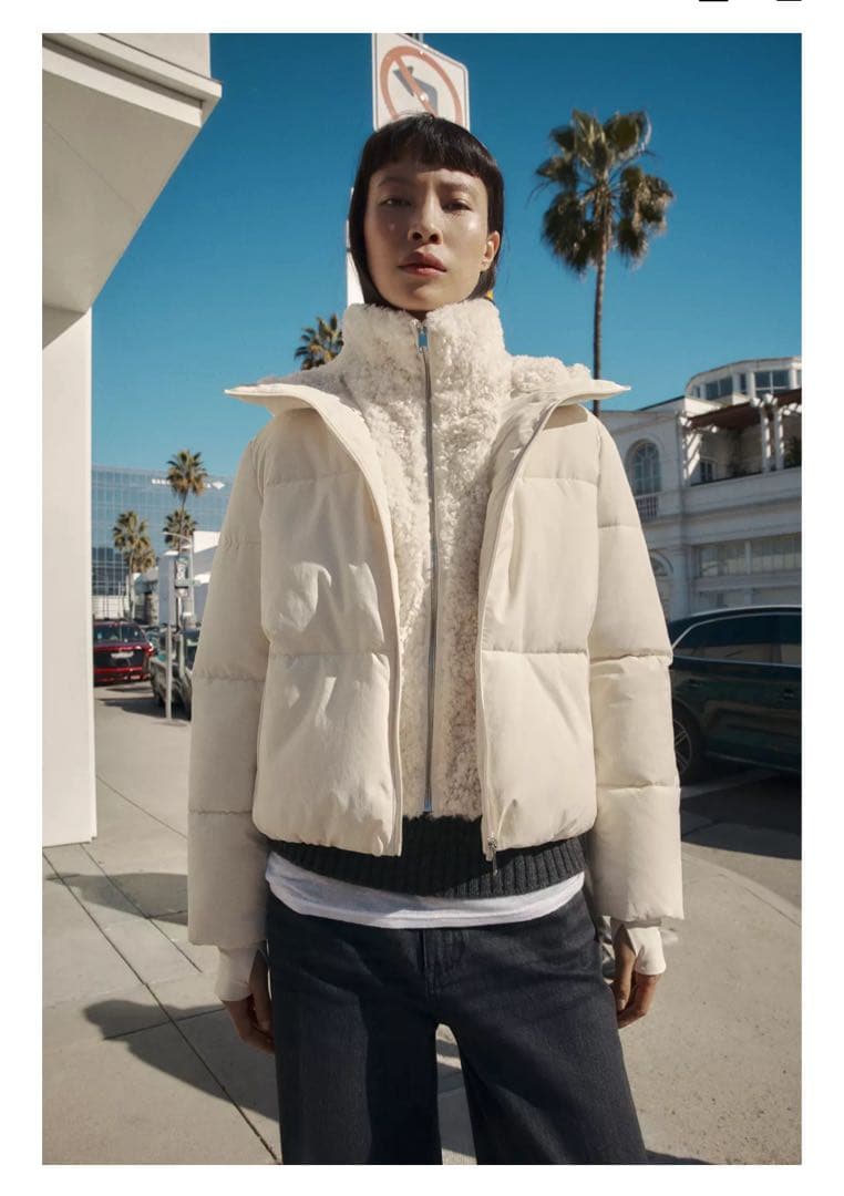 ZARA フェイクシープスキンフード付き撥水ウィンドブレーカーアノラックXS