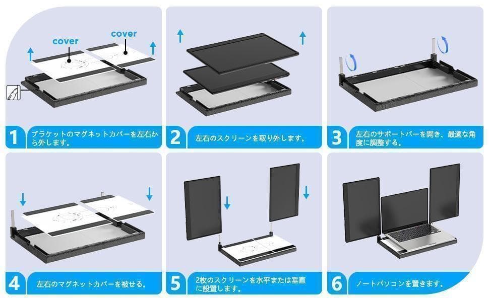 14インチ デュアルディスプレイ ポータブルモニタ　360°回転トリプルモニター