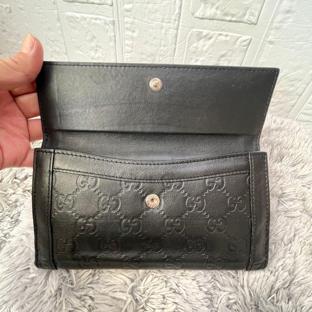 美品✨GUCCI シマ　ロゴ金具　Wホック ブラック　メンズ　長財布