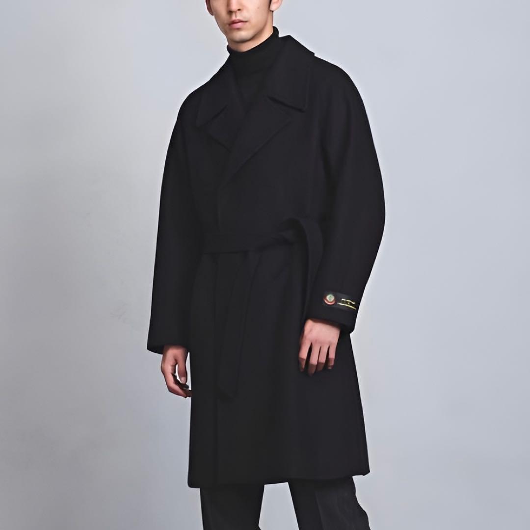 【試着程度】SOVEREIGN ソフトメルトンラップコート ブラック L