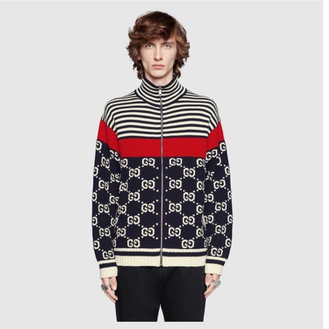 D*n様 GUCCI 545701 GGストライプ コットン ジップアップニット