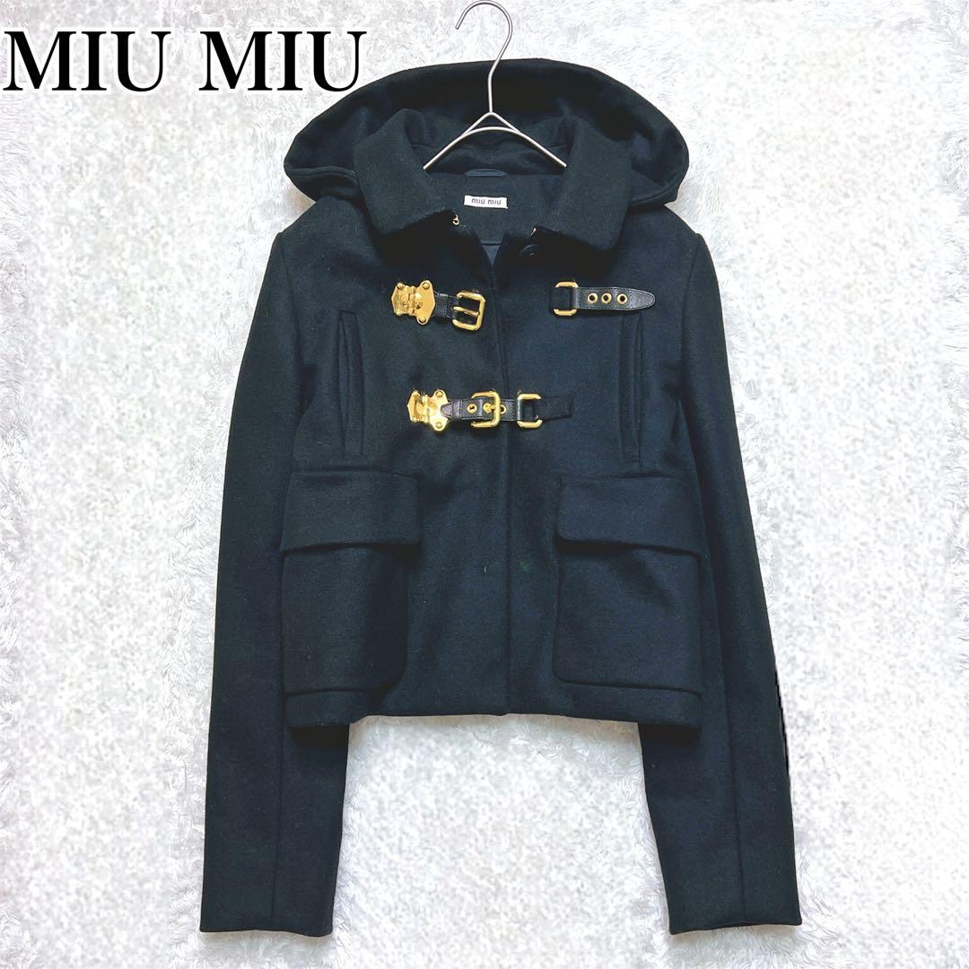 ジャケット・アウター MIU MIU Short Duffle Coat Hooded Black
