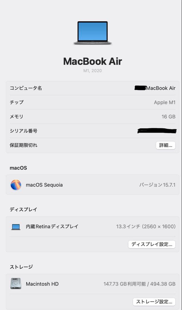 MacBook本体 Apple MacBook Air (M1, 16GB,512GB)