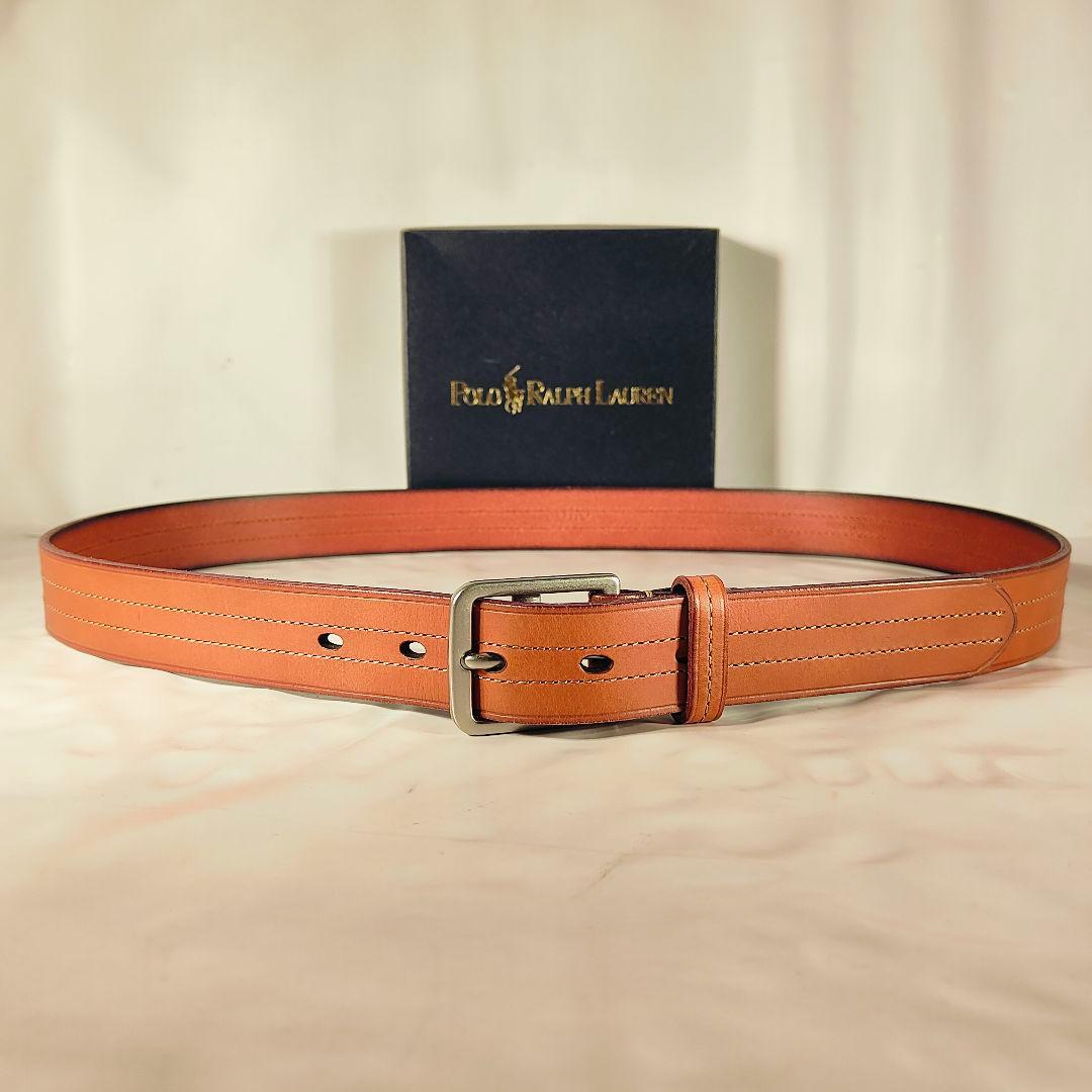 【新品極美品】PRL ラルフローレン ダブルステッチ 高級キャメルドレスベルト