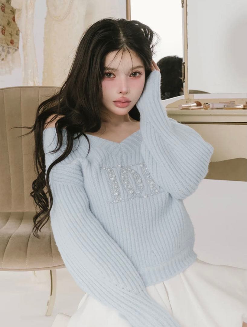 【新品タグ付き】ファンシービーズDDロゴボリュームニットトップス　ダーリッチ