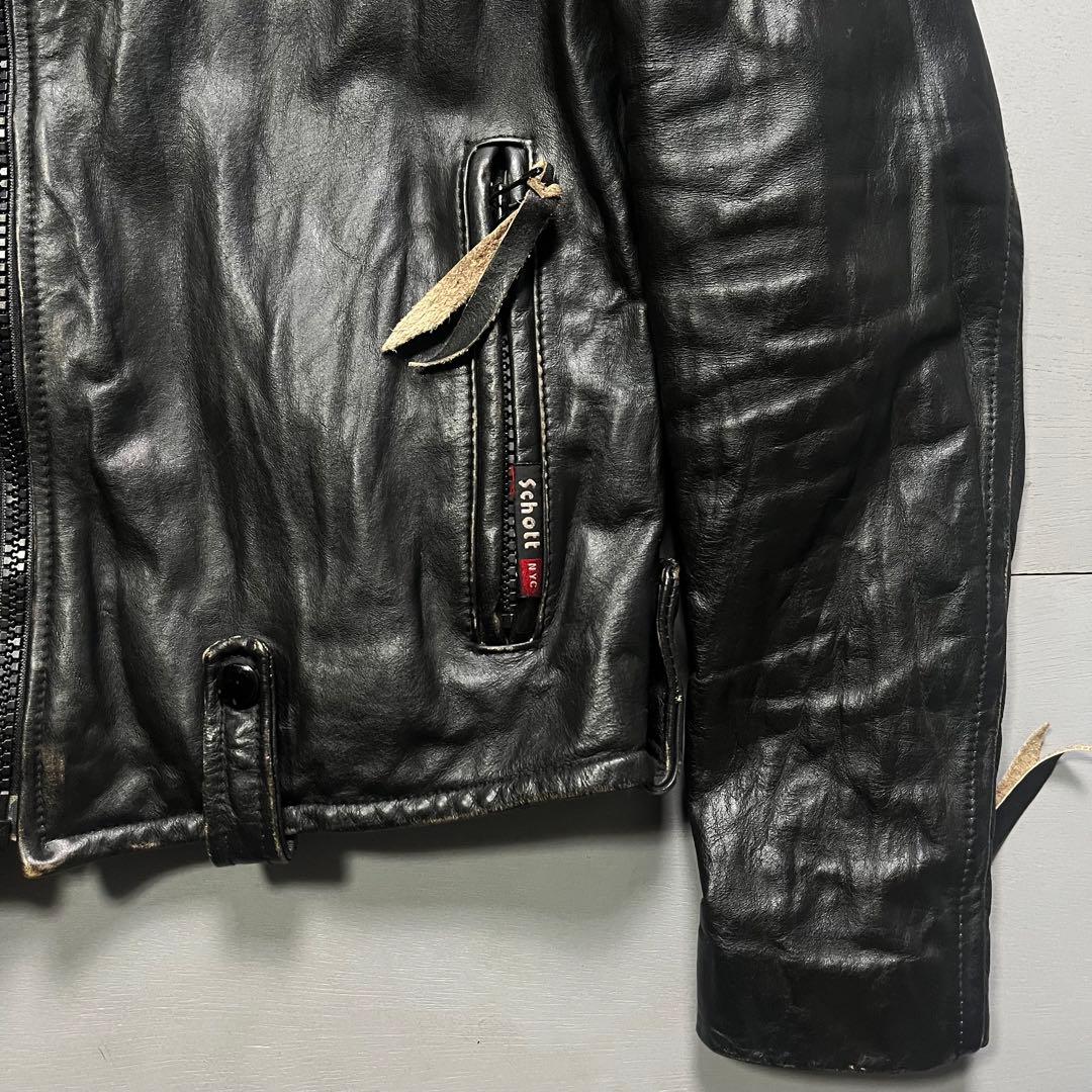 Schott シングルライダースジャケット　牛革　オールレザー　ステッチ　黒　S
