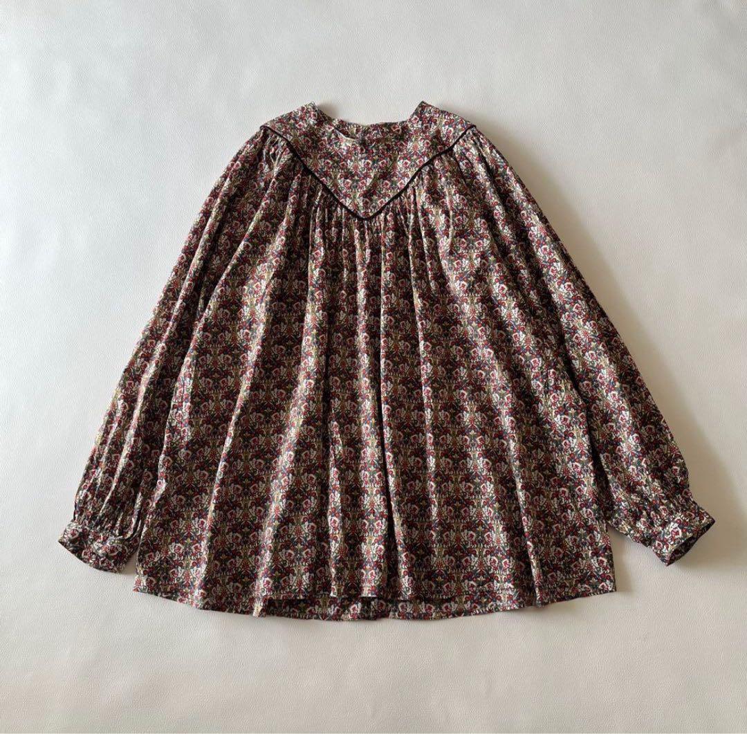 b1466＊ FITH リバティ ヨーク切替 ギャザーブラウス モリスバタフライ