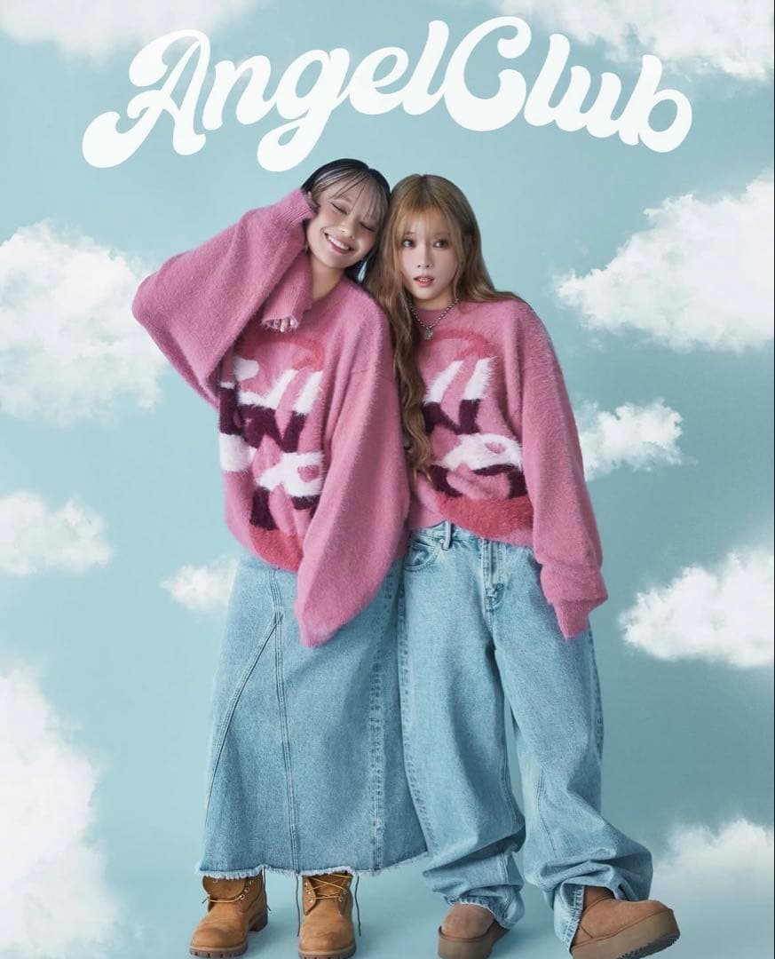 ANGEL オーバーサイズ グラデーションロゴ ニット ピンク