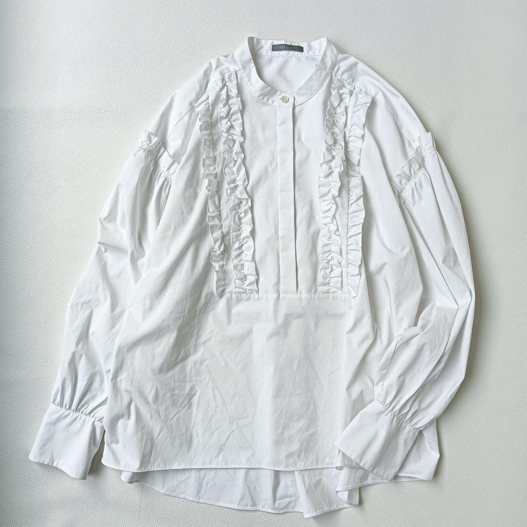 ほぼ未使用✨《セオリーリュクス》25SSバンドカラーブラウス フリル 大きめ