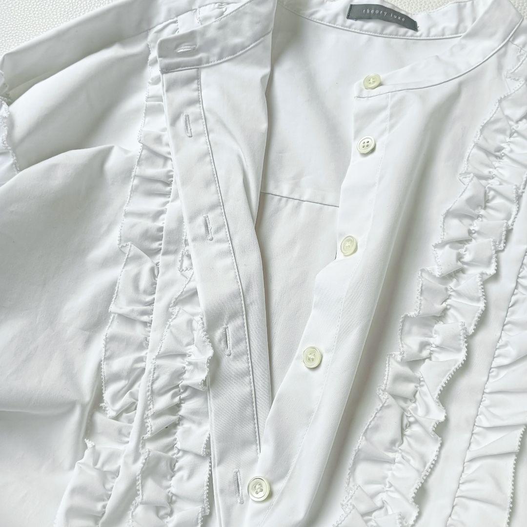 ほぼ未使用✨《セオリーリュクス》25SSバンドカラーブラウス フリル 大きめ