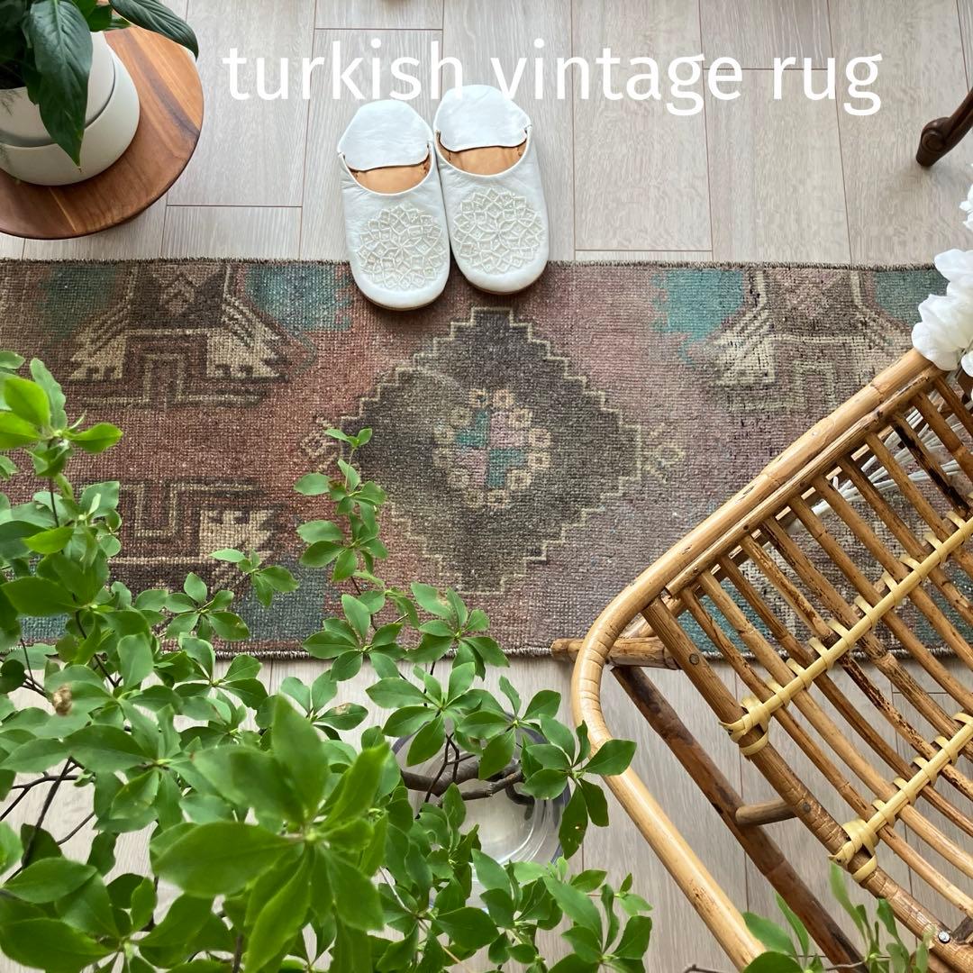 アンニュイカラー41×114ベージュココア　ペパーミント　トルコヴィンテージラグ