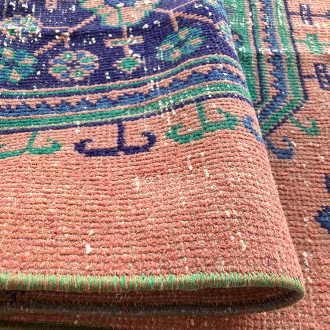 レア✳︎３m60 魔除デザイン84×360オレンジランナー　トルコヴィンテージラグ