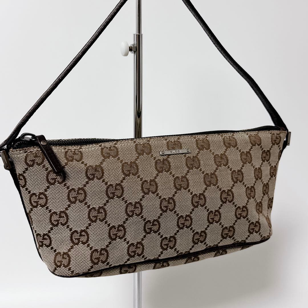 【24時間以内発送】グッチ GGキャンバス レザー アクセサリーポーチ ブラウン