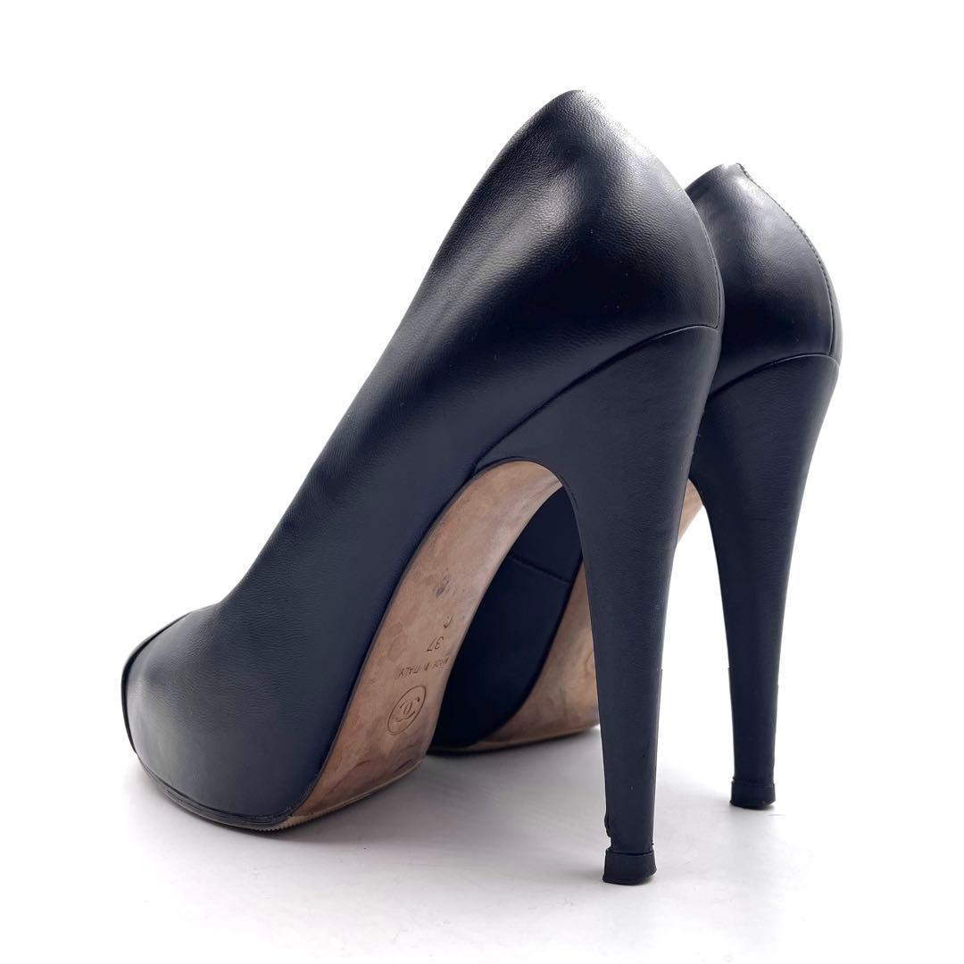 《超美品》シャネル 厚底 パンプス ココマーク バイカラー 紺黒系 37 箱あり