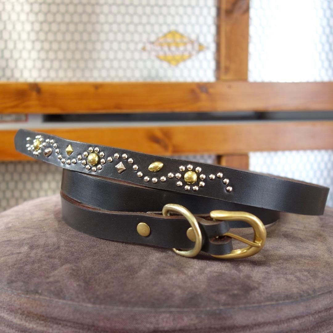 ☆茶芯ナロースタッズベルトサドルレザー htcベルト callyお好きな方